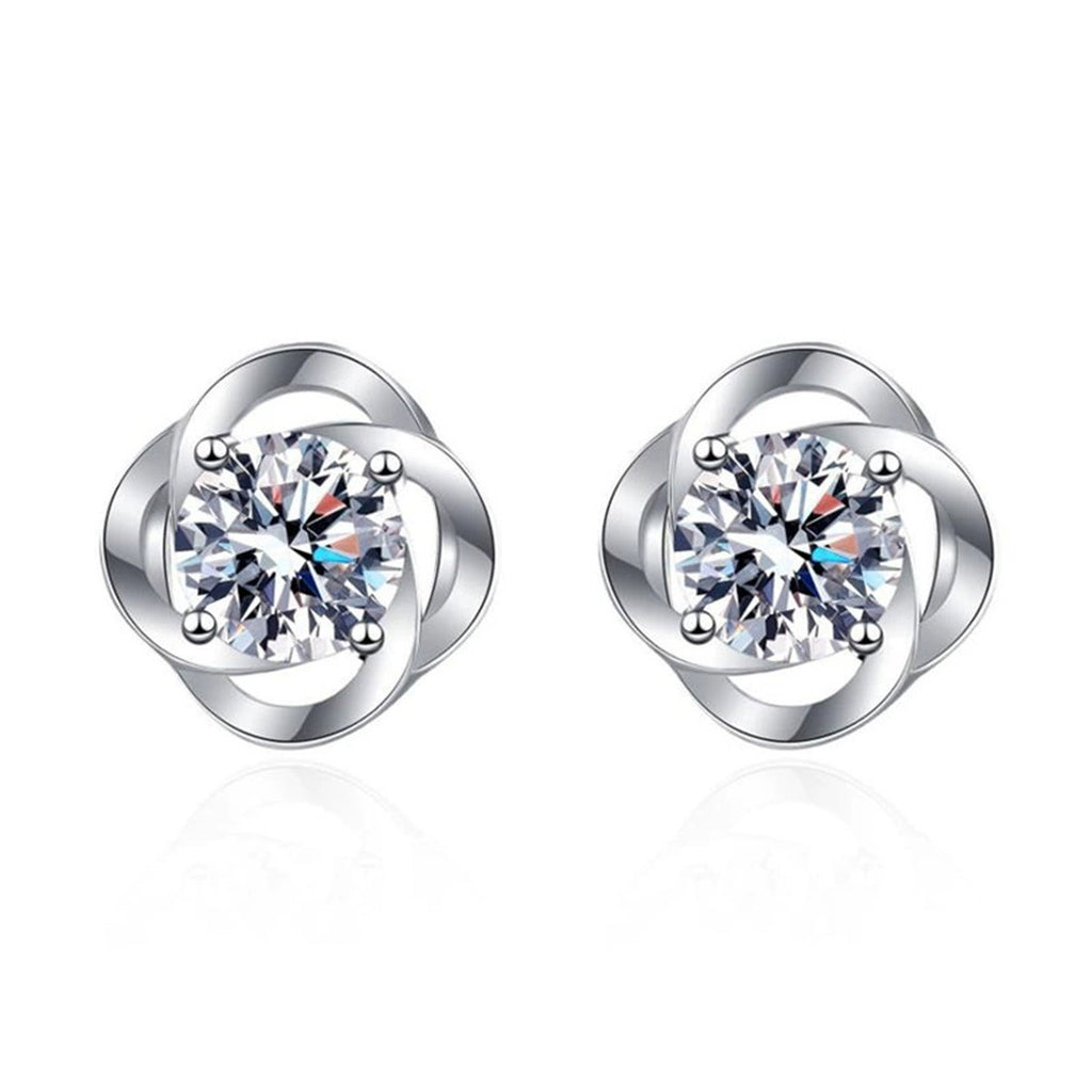 Round Bezel Moissanite Stud Earrings in White Gold-Plated S925 Silver on clean white background showing smooth round bezel studs with a clean polished rim