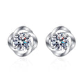 Round Bezel Moissanite Stud Earrings in White Gold-Plated S925 Silver on clean white background showing smooth round bezel studs with a clean polished rim