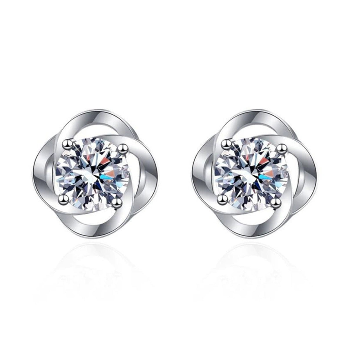 Round Bezel Moissanite Stud Earrings in White Gold-Plated S925 Silver on clean white background showing smooth round bezel studs with a clean polished rim