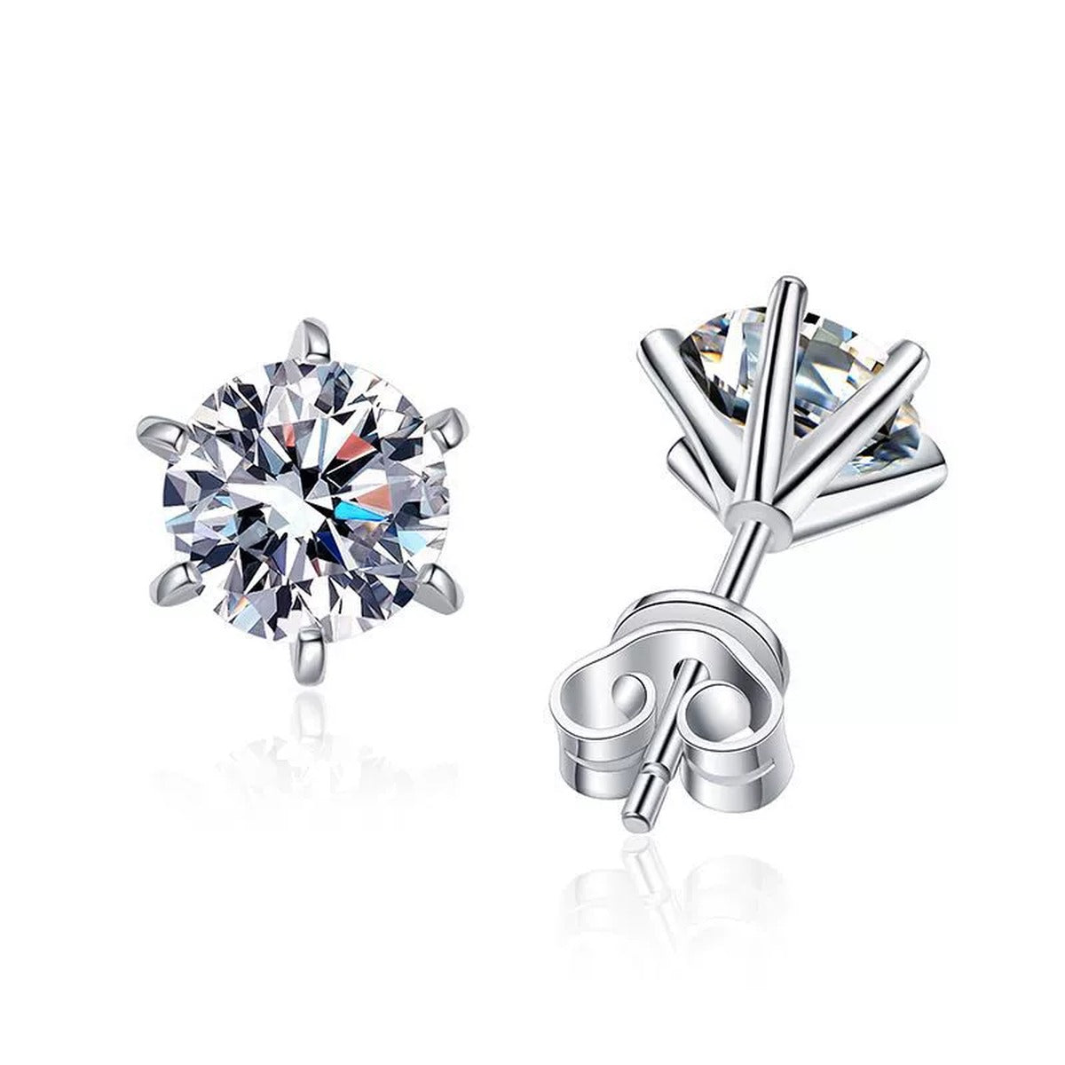 Floral Cluster Moissanite Stud Earrings in White Gold-Plated S925 Silver on clean white background showing round floral cluster studs with petal-like moissanite sparkle