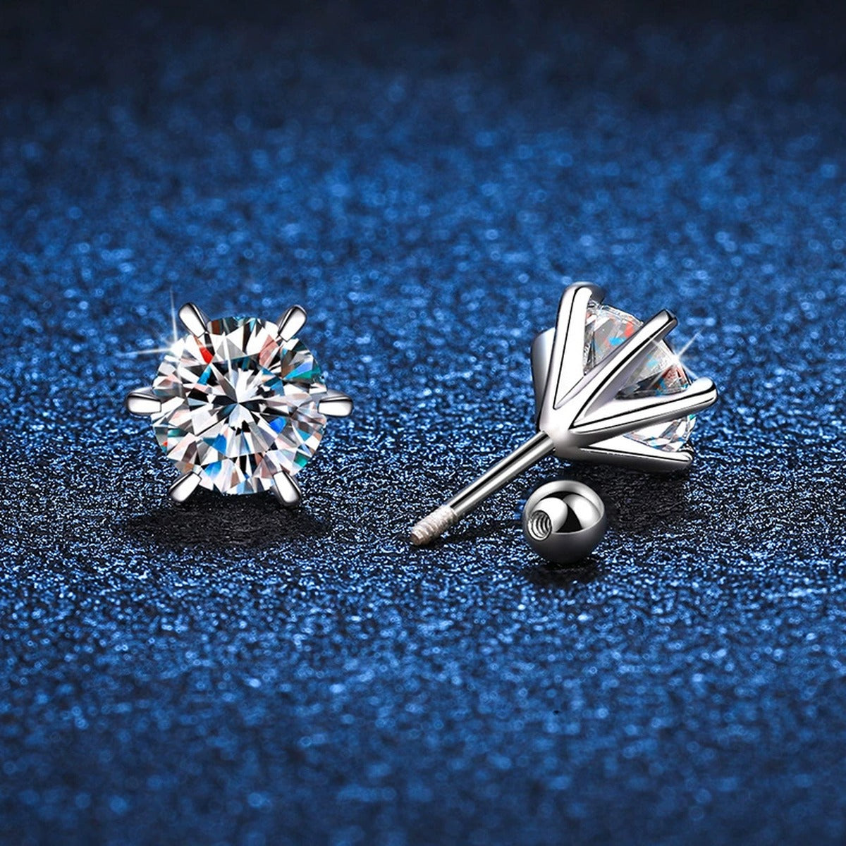 Floral Cluster Moissanite Stud Earrings in White Gold-Plated S925 Silver blue scene product view