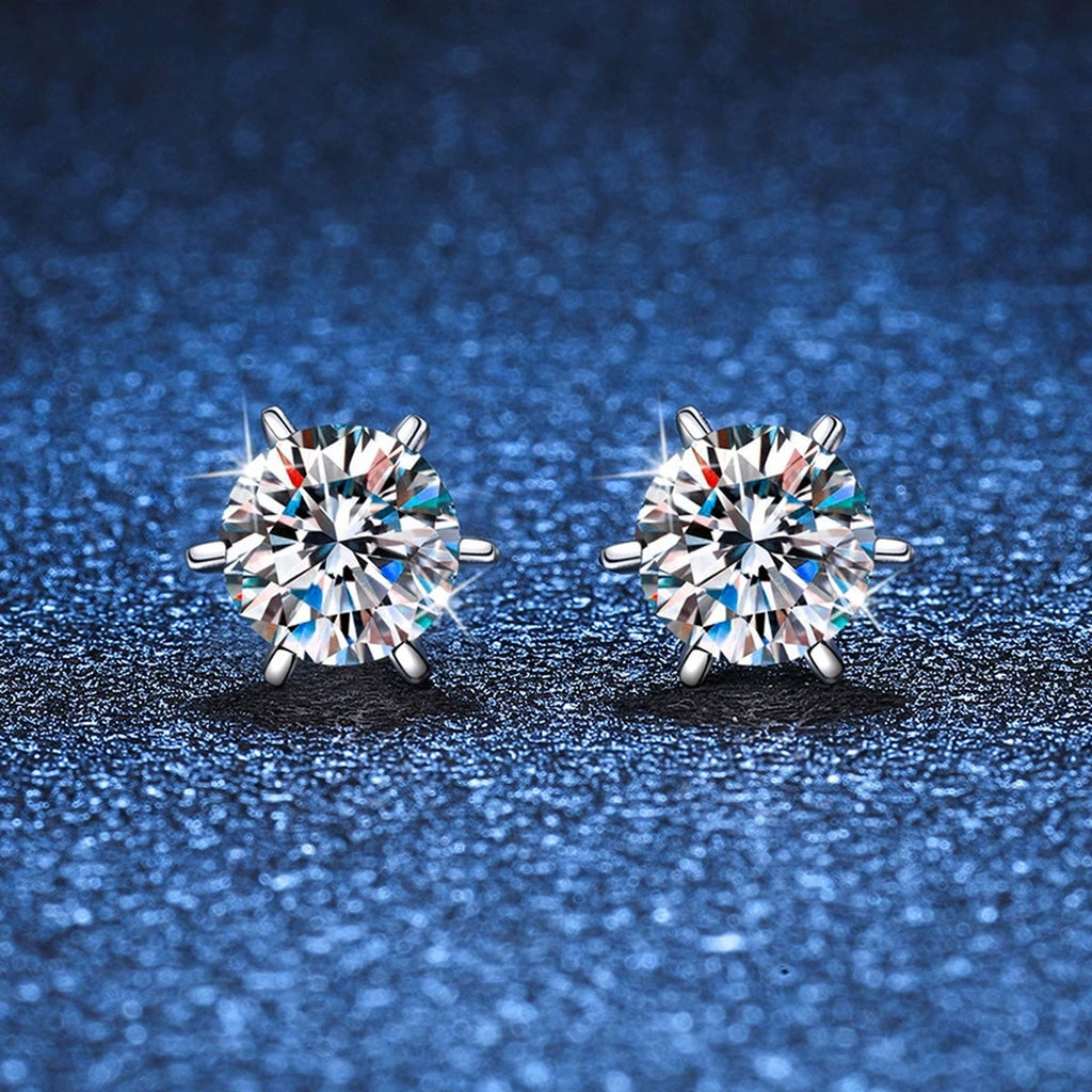 Floral Cluster Moissanite Stud Earrings in White Gold-Plated S925 Silver blue scene angled view
