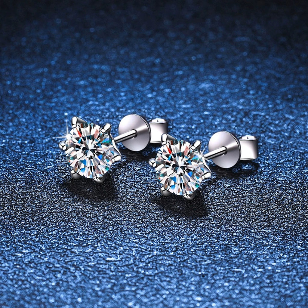 Floral Cluster Moissanite Stud Earrings in White Gold-Plated S925 Silver blue scene close-up view