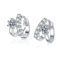 Floral Moissanite Hoop Earrings with CZ in White Gold-Plated S925 on clean white background showing small floral moissanite clusters set on polished huggie hoops