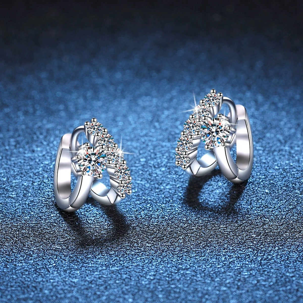 Floral Moissanite Hoop Earrings with CZ in White Gold-Plated S925 blue scene product view