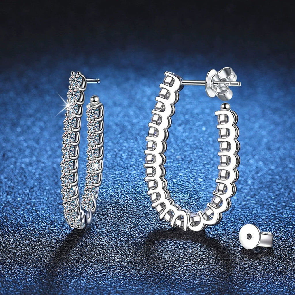 Pave Moissanite Hoop Earrings in White Gold-Plated S925 Sterling Silver blue scene product view