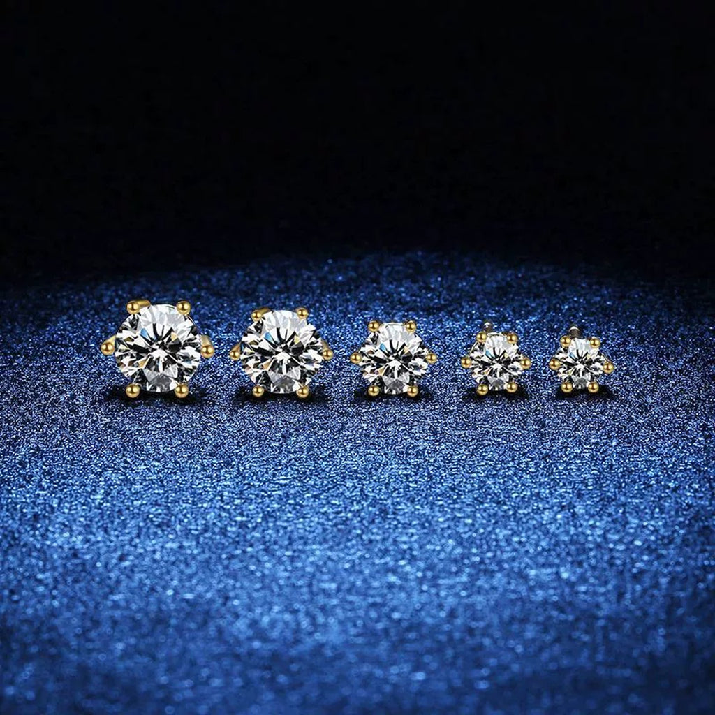 Round Moissanite Stud Earrings in Yellow Gold-Plated S925 Sterling Silver blue scene product view