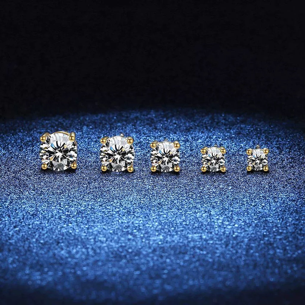Round Moissanite Stud Earrings in Yellow Gold-Plated S925 Sterling Silver blue scene product view