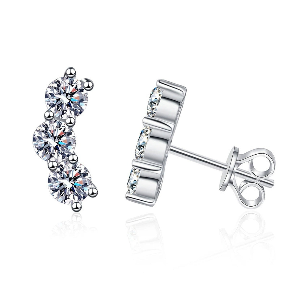 Leaf Cluster Moissanite Stud Earrings in Gold-Plated S925 Sterling Silver on clean white background showing curved leaf-like clusters with marquise-style sparkle
