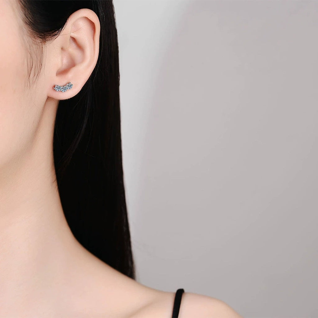 Leaf Cluster Moissanite Stud Earrings in Gold-Plated S925 Sterling Silver worn on ear by model