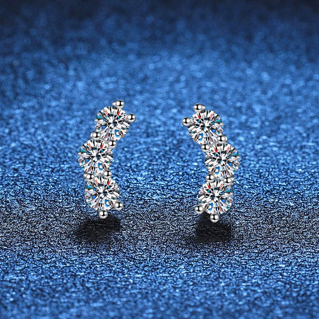Leaf Cluster Moissanite Stud Earrings in Gold-Plated S925 Sterling Silver blue scene product view