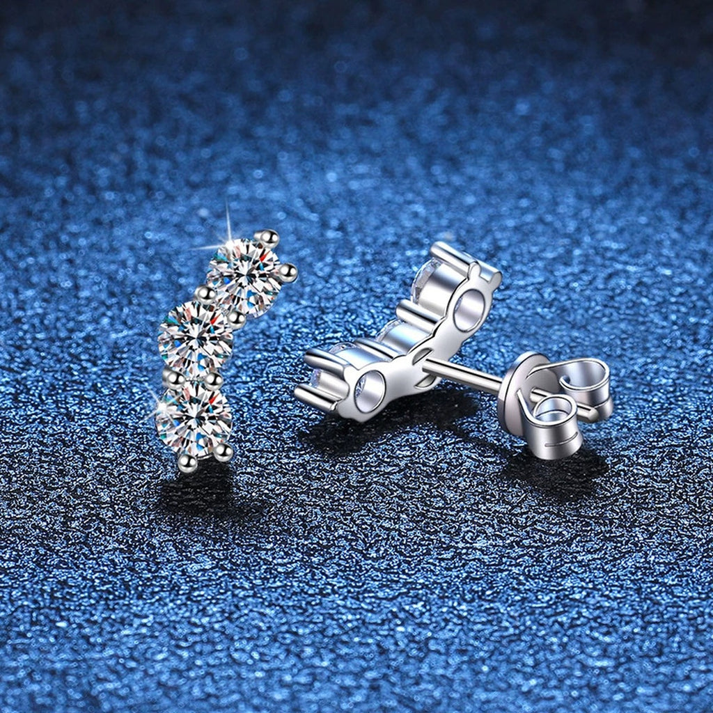Leaf Cluster Moissanite Stud Earrings in Gold-Plated S925 Sterling Silver blue scene close-up view