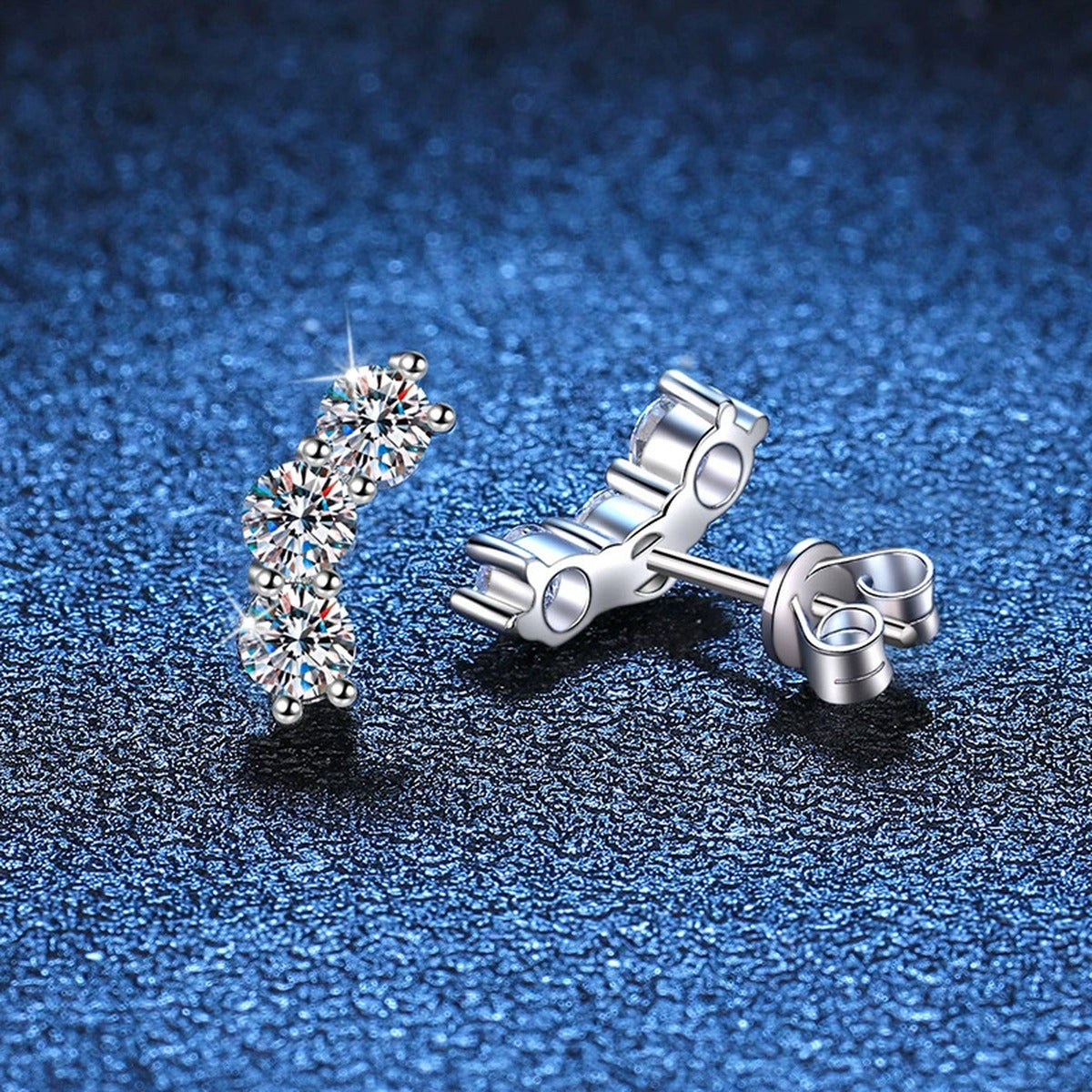 Leaf Cluster Moissanite Stud Earrings in Gold-Plated S925 Sterling Silver blue scene close-up view