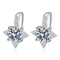 Starburst Moissanite Hoop Drop Earrings with CZ in White Gold-Plated S925 on clean white background showing starburst moissanite drops suspended from slim hoops