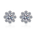 Snowflake Moissanite Stud Earrings with CZ in White Gold-Plated S925 on clean white background showing full snowflake cluster studs with bright layered sparkle