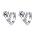 Floral Moissanite Hoop Earrings with CZ in White Gold-Plated S925 on clean white background showing small polished hoops with flower-like moissanite fronts