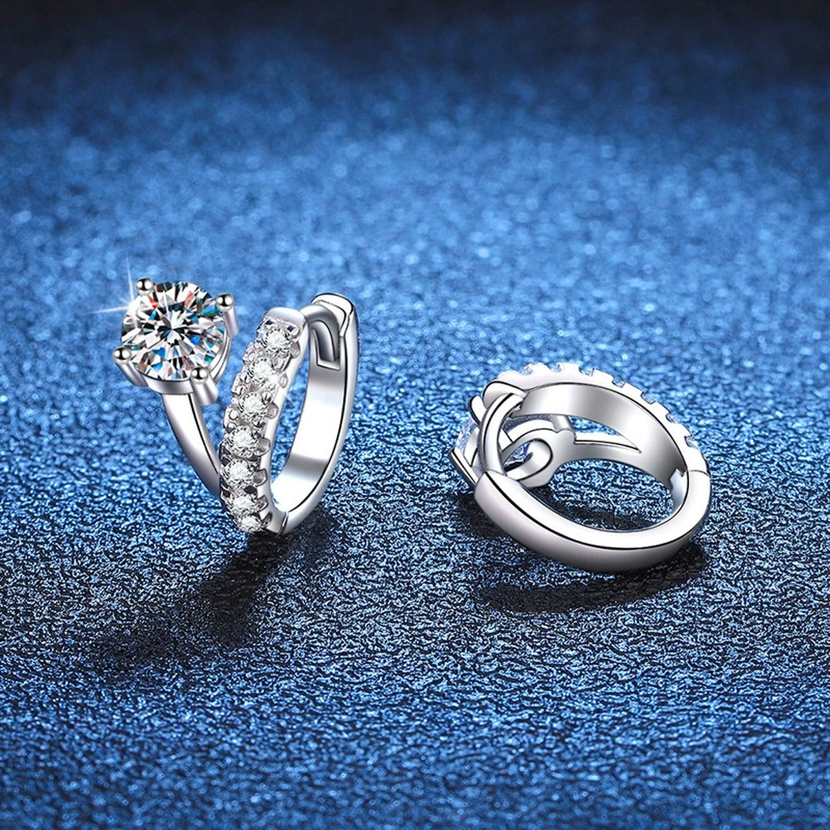 Floral Moissanite Hoop Earrings with CZ in White Gold-Plated S925 blue scene product view