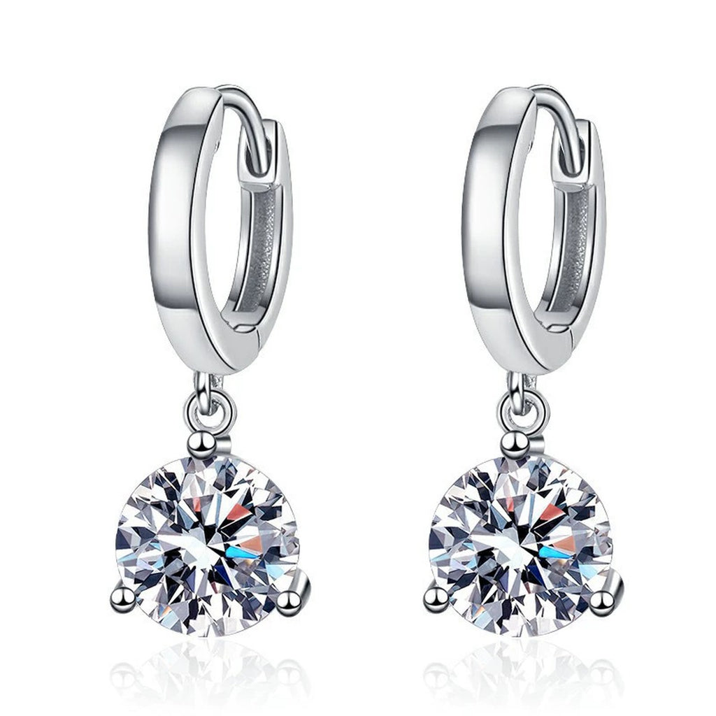 Floral Moissanite Hoop Drop Earrings in White Gold-Plated S925 Silver on clean white background showing small hoop drops with a floral moissanite cluster below