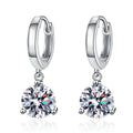 Floral Moissanite Hoop Drop Earrings in White Gold-Plated S925 Silver on clean white background showing small hoop drops with a floral moissanite cluster below