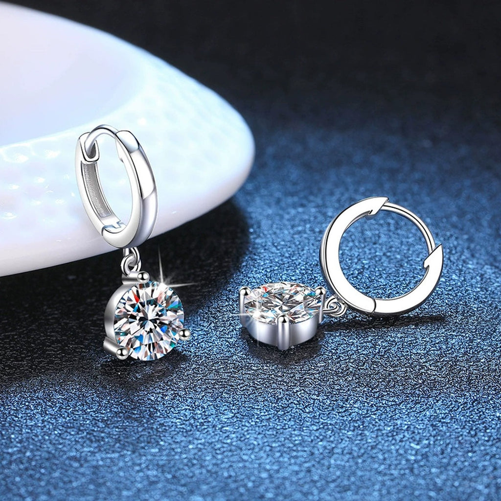 Floral Moissanite Hoop Drop Earrings in White Gold-Plated S925 Silver blue scene product view