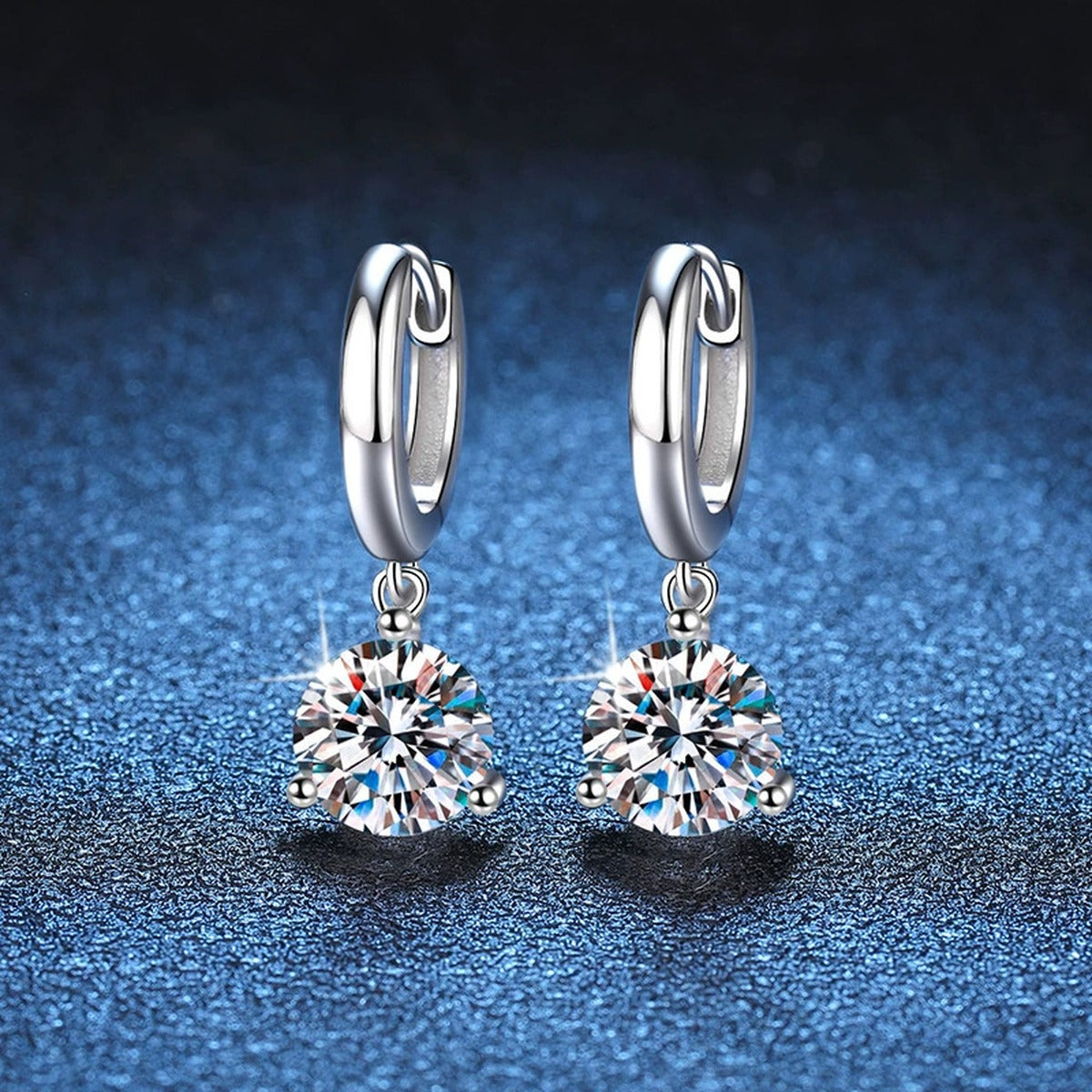 Floral Moissanite Hoop Drop Earrings in White Gold-Plated S925 Silver blue scene angled view