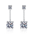 Chain Moissanite Drop Earrings with CZ in White Gold-Plated S925 on clean white background showing chain drop earrings with a square-top accent and round moissanite base