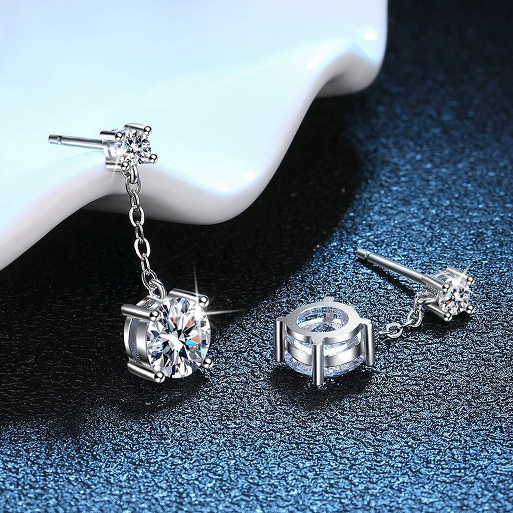 Chain Moissanite Drop Earrings with CZ in White Gold-Plated S925 blue scene product view