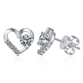 Heart Moissanite Stud Earrings with CZ in White Gold-Plated S925 on clean white background showing heart-shaped studs with a small moissanite accent