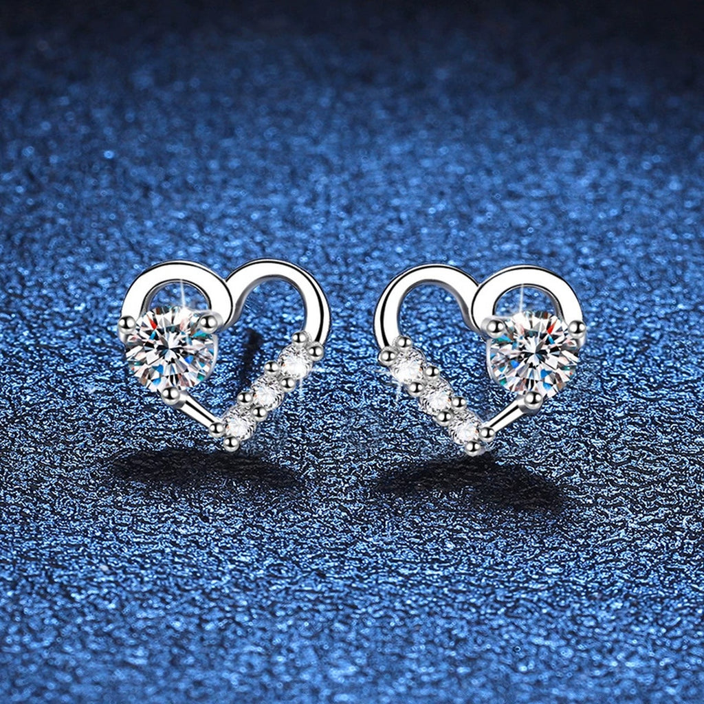 Heart Moissanite Stud Earrings with CZ in White Gold-Plated S925 blue scene product view