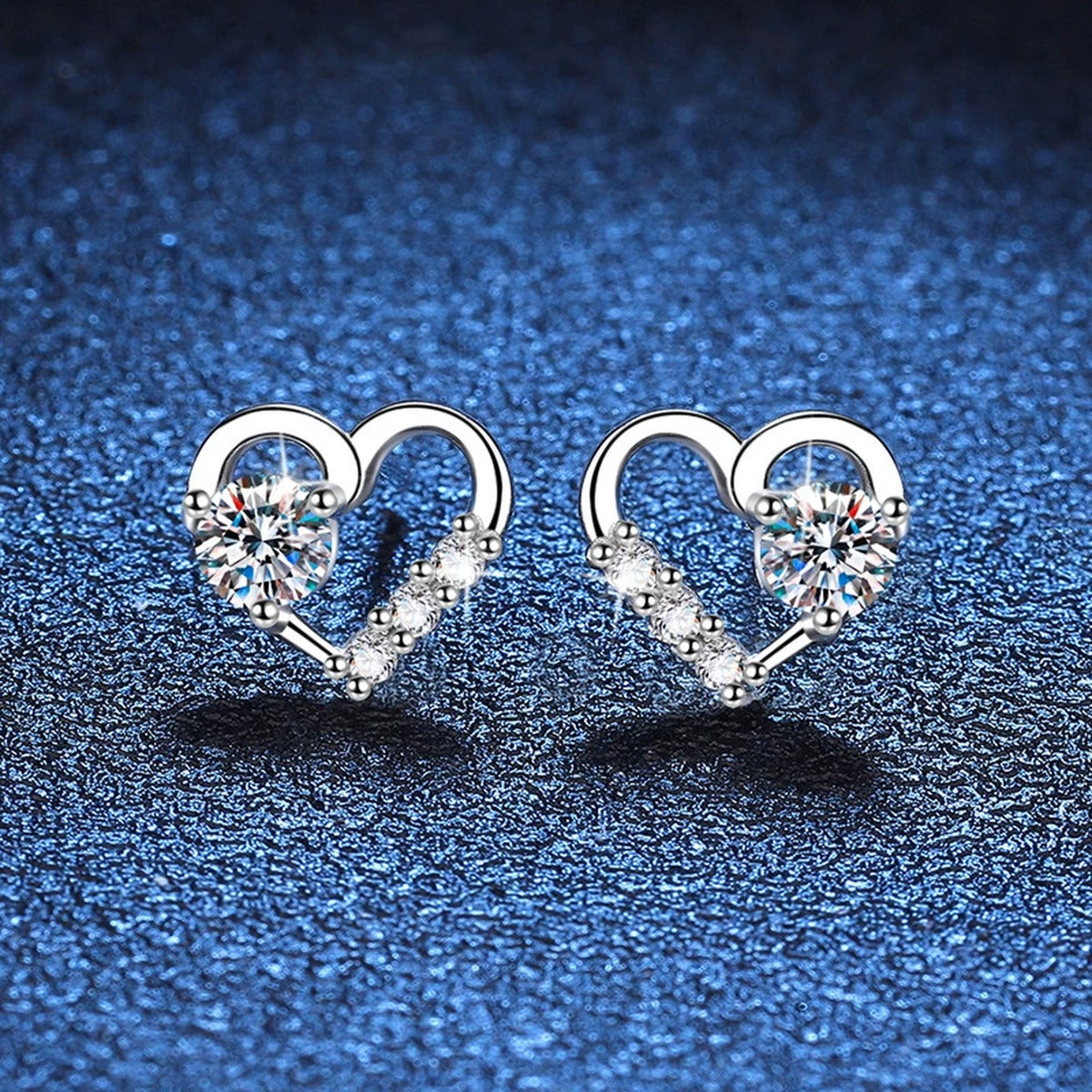 Heart Moissanite Stud Earrings with CZ in White Gold-Plated S925 blue scene product view