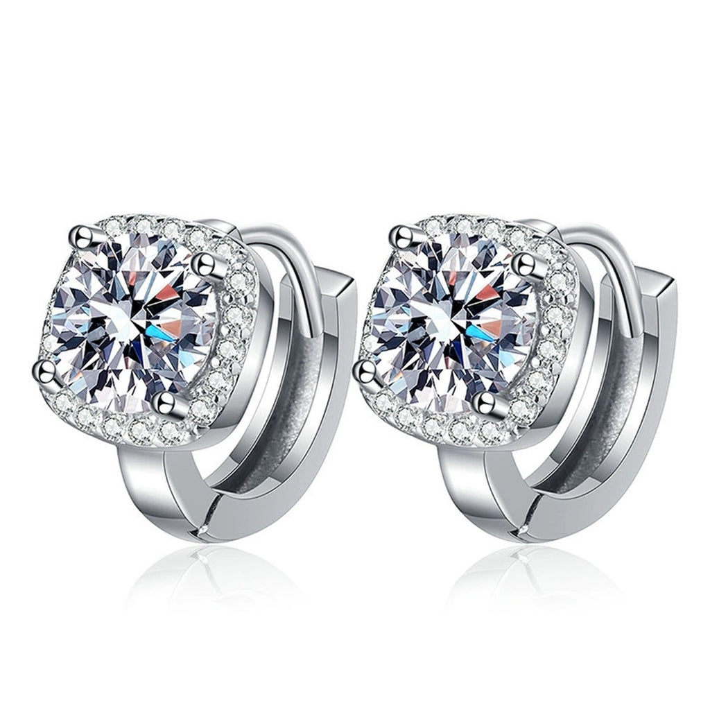 Round Cluster Moissanite Stud Earrings with CZ in Gold-Plated S925 Silver on clean white background showing round cluster studs with a bright halo-like outline