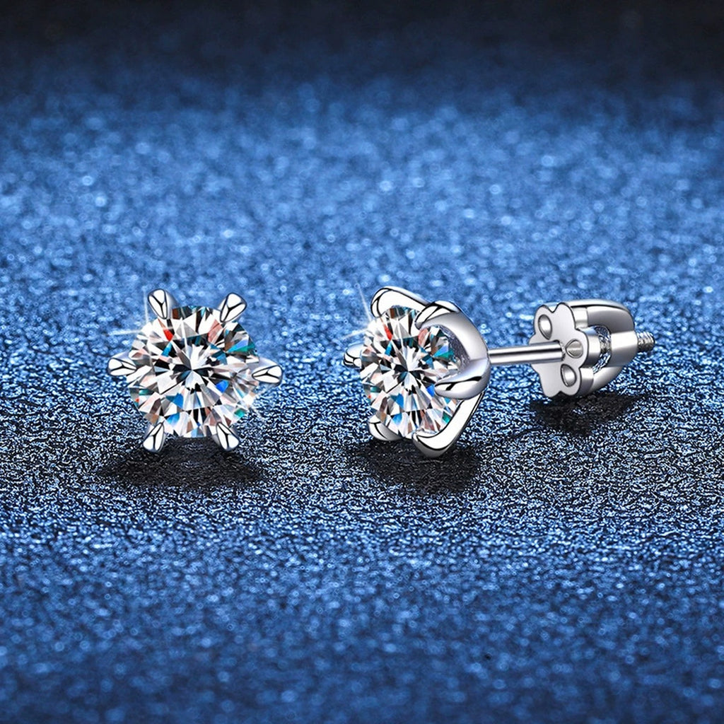 Floral Moissanite Stud Earrings in White Gold-Plated S925 Sterling Silver blue scene product view