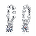 Beaded Hoop Moissanite Drop Earrings in White Gold-Plated S925 Silver on clean white background showing beaded hoop drops with a small round moissanite charm