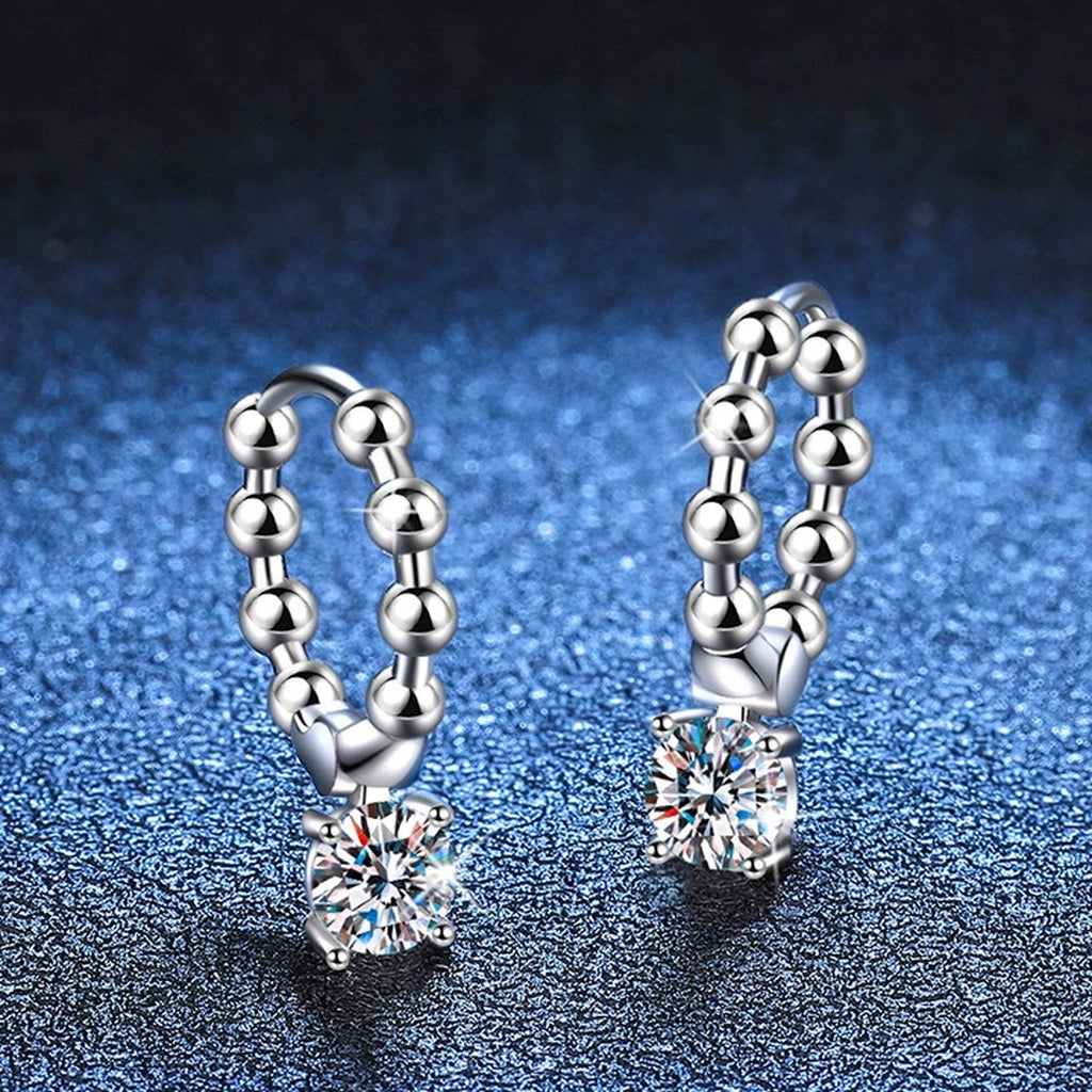 Beaded Hoop Moissanite Drop Earrings in White Gold-Plated S925 Silver blue scene product view