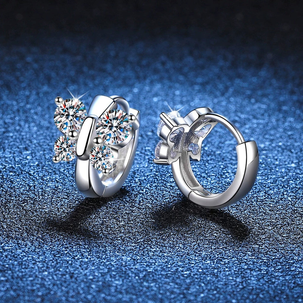 Cluster Moissanite Hoop Earrings in White Gold-Plated S925 Sterling Silver blue scene product view