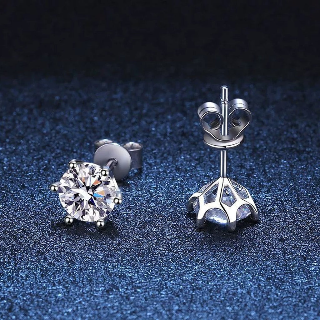 Round Moissanite Stud Earrings in White Gold-Plated S925 Sterling Silver blue scene product view