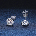 Round Moissanite Stud Earrings in White Gold-Plated S925 Sterling Silver blue scene product view
