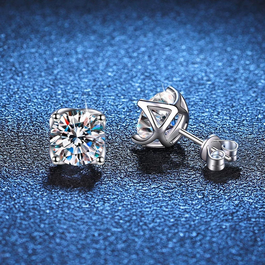 Cushion Halo Moissanite Stud Earrings in White Gold-Plated S925 Silver blue scene product view