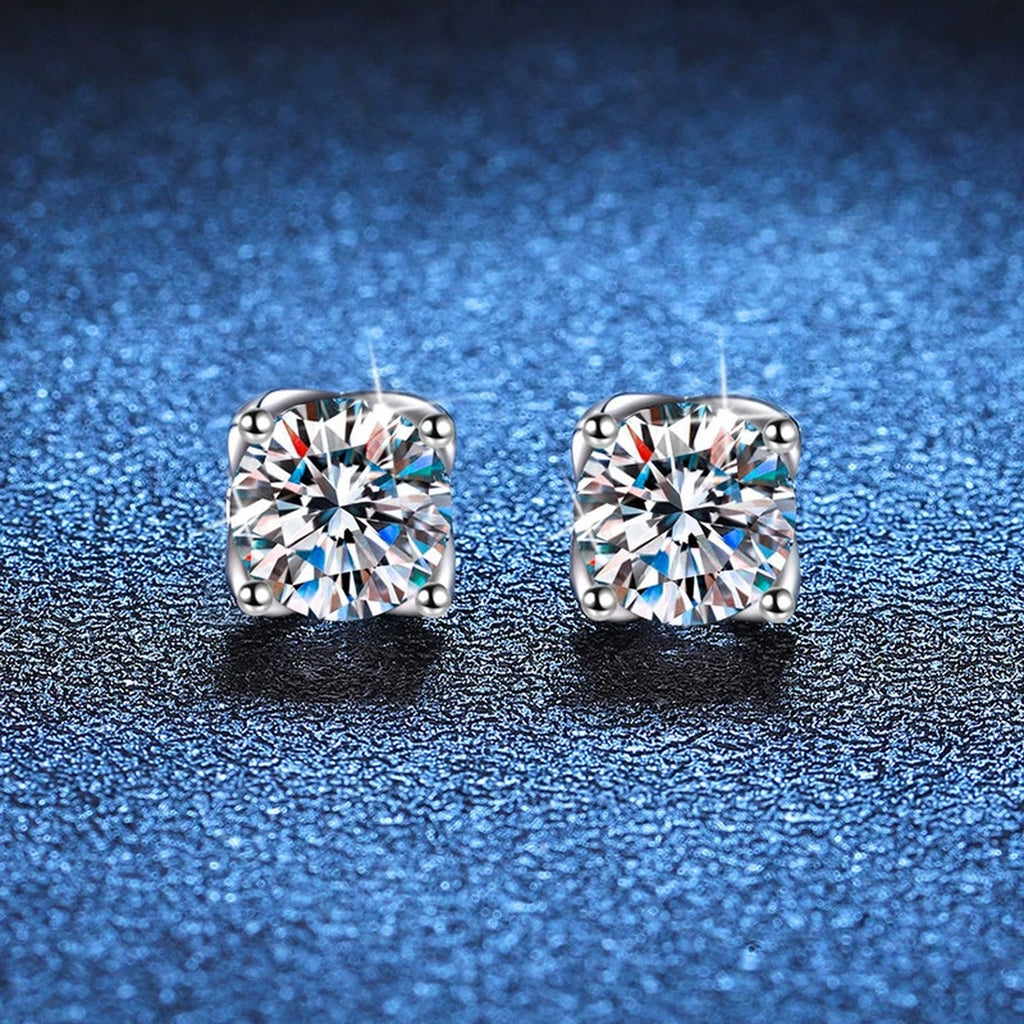 Cushion Halo Moissanite Stud Earrings in White Gold-Plated S925 Silver blue scene angled view