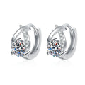 Floral Moissanite Huggie Earrings with CZ in White Gold-Plated S925 on clean white background showing small huggie hoops with a floral moissanite cluster at the front
