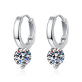 Round Moissanite Hoop Drop Earrings in White Gold-Plated S925 Silver on clean white background showing round moissanite drops suspended from polished hoop settings