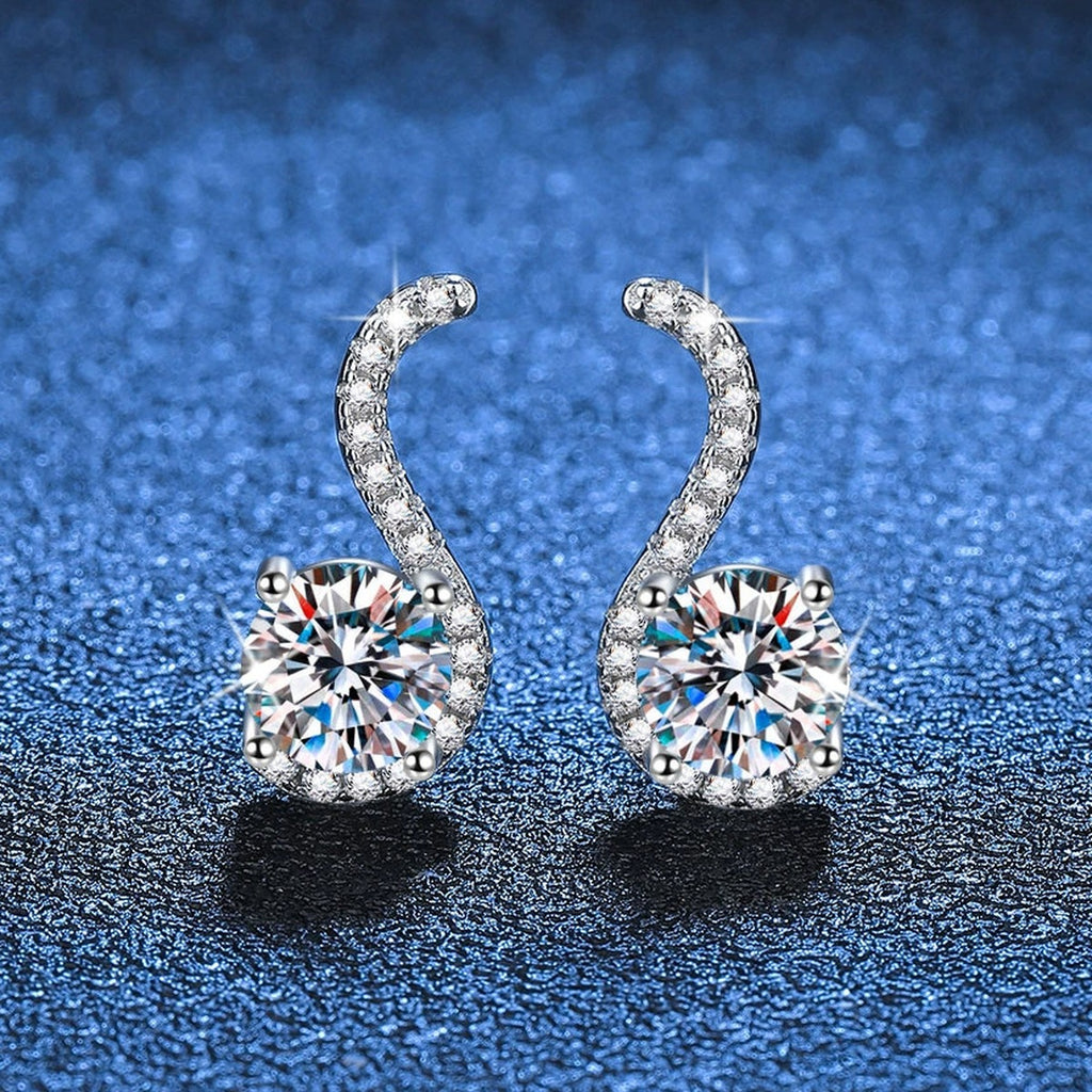 Crescent Moissanite Drop Earrings with CZ in White Gold-Plated S925 blue scene product view