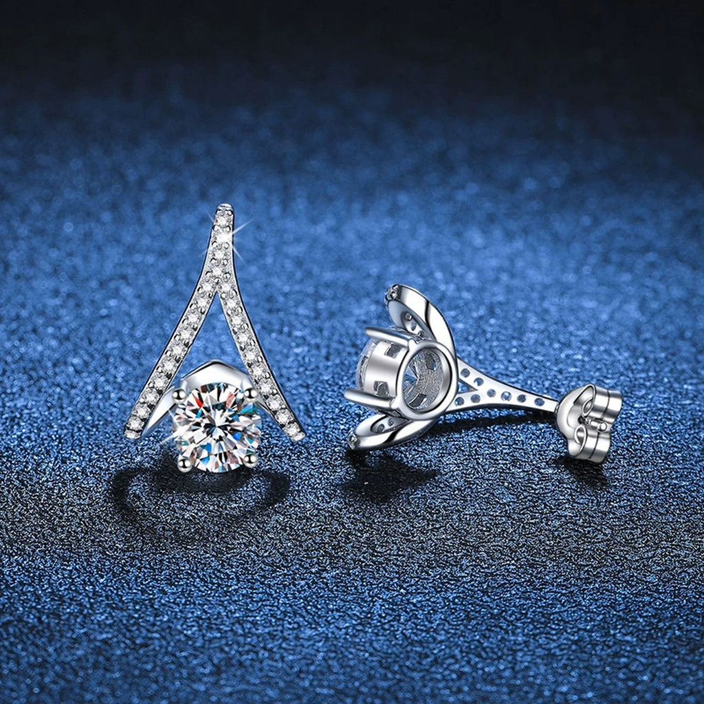 Triangle Moissanite Drop Earrings with CZ in White Gold-Plated S925 blue scene product view