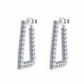 Pave Moissanite Hoop Earrings in White Gold-Plated S925 Sterling Silver on clean white background showing rectangular pave hoop earrings with a polished vertical profile