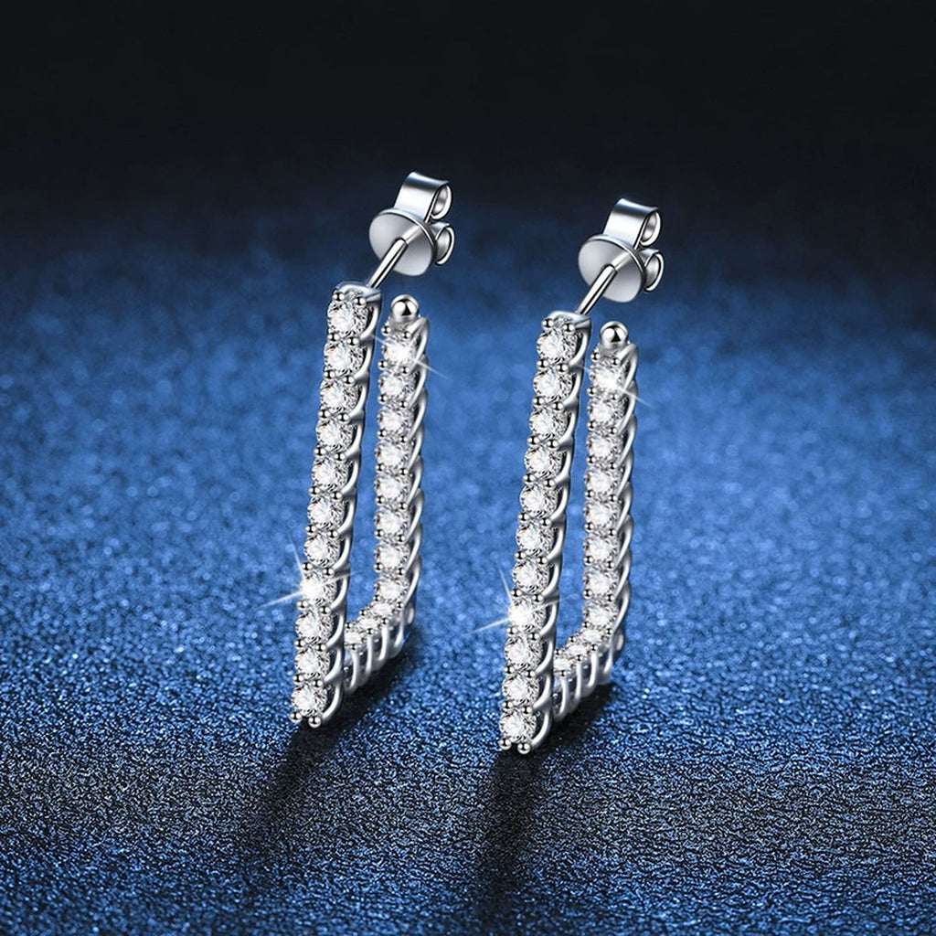 Pave Moissanite Hoop Earrings in White Gold-Plated S925 Sterling Silver blue scene product view