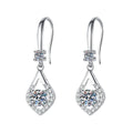 Pear Moissanite Drop Earrings with CZ in White Gold-Plated S925 on clean white background showing pear-shaped drop earrings with slim polished hooks