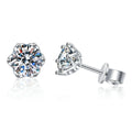 Snowflake Moissanite Stud Earrings in White Gold-Plated S925 Silver on clean white background showing snowflake-inspired cluster studs with a layered round silhouette