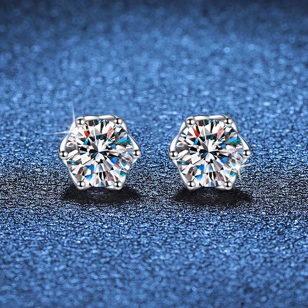 Snowflake Moissanite Stud Earrings in White Gold-Plated S925 Silver blue scene product view