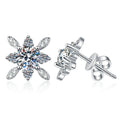 Floral Starburst Moissanite Stud Earrings with CZ in White Gold-Plated S925 on clean white background showing starburst floral studs with clustered moissanite sparkle