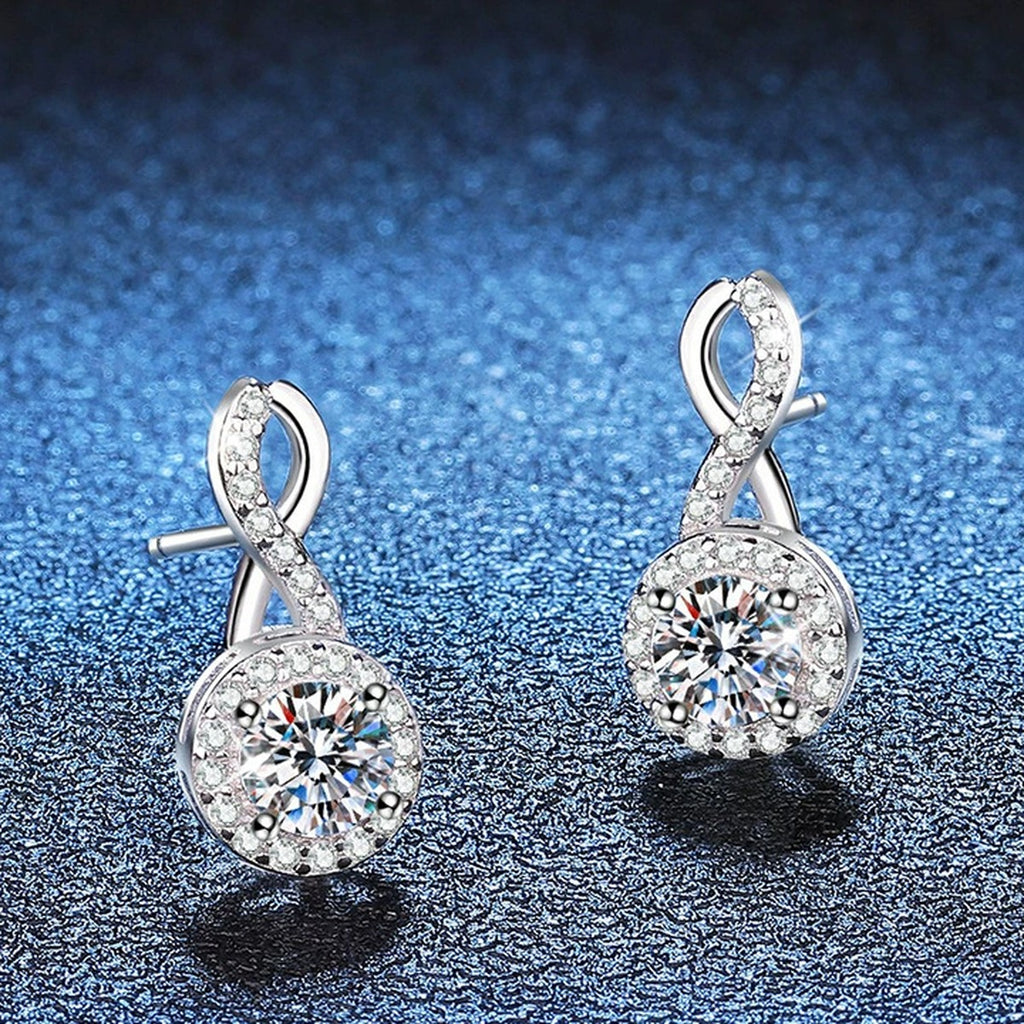 Loop Moissanite Drop Earrings with CZ in White Gold-Plated S925 Silver blue scene product view